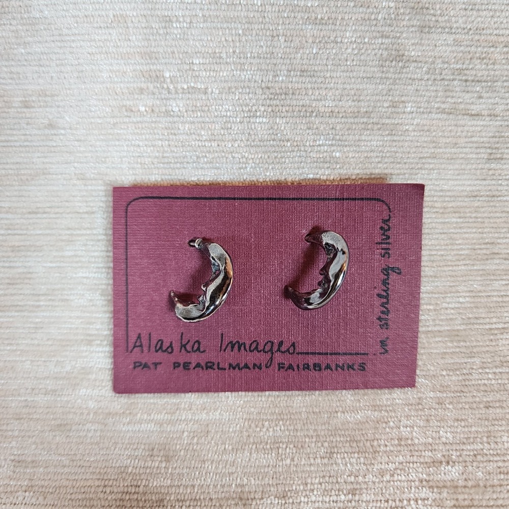 Vintage Sterling Silver Moon Face Earrings Post Small Post Pat Pearlman